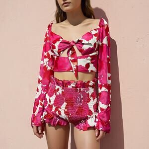 Women's Pink Floral Resort Beach Vacation Co-ord Set Deadstock Sample Size S